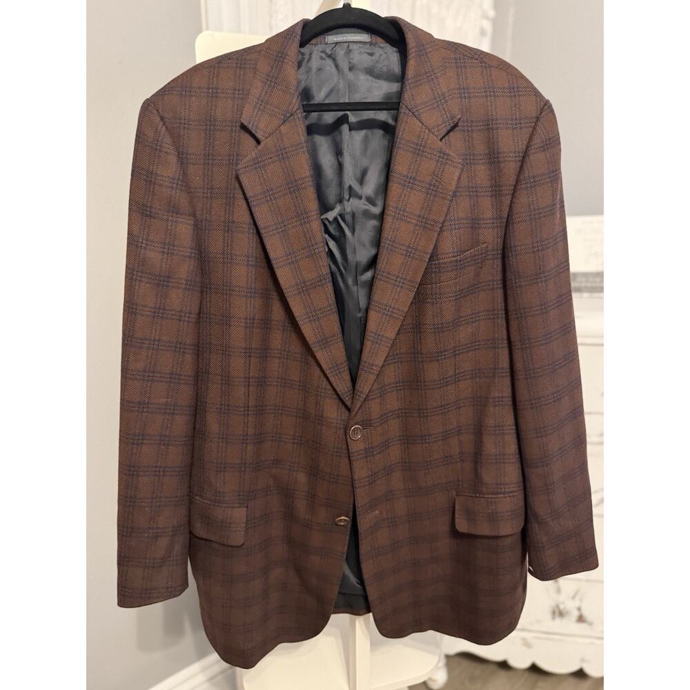 Azzurro Wool Cashmere Blazer Mens 46R Brown Plaid Sport Coat Italy Tailored